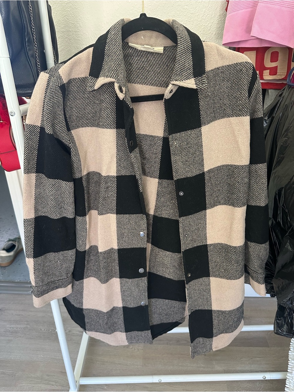 BB Dakota Beige and Black Plaid Shacket